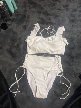 White Ruffled Two-Piece Bikini Set